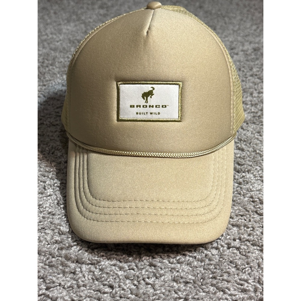 Ford Bronco Built Wild Trucker Hat Tan Gold Foam Snapback Mesh Meshback Cap